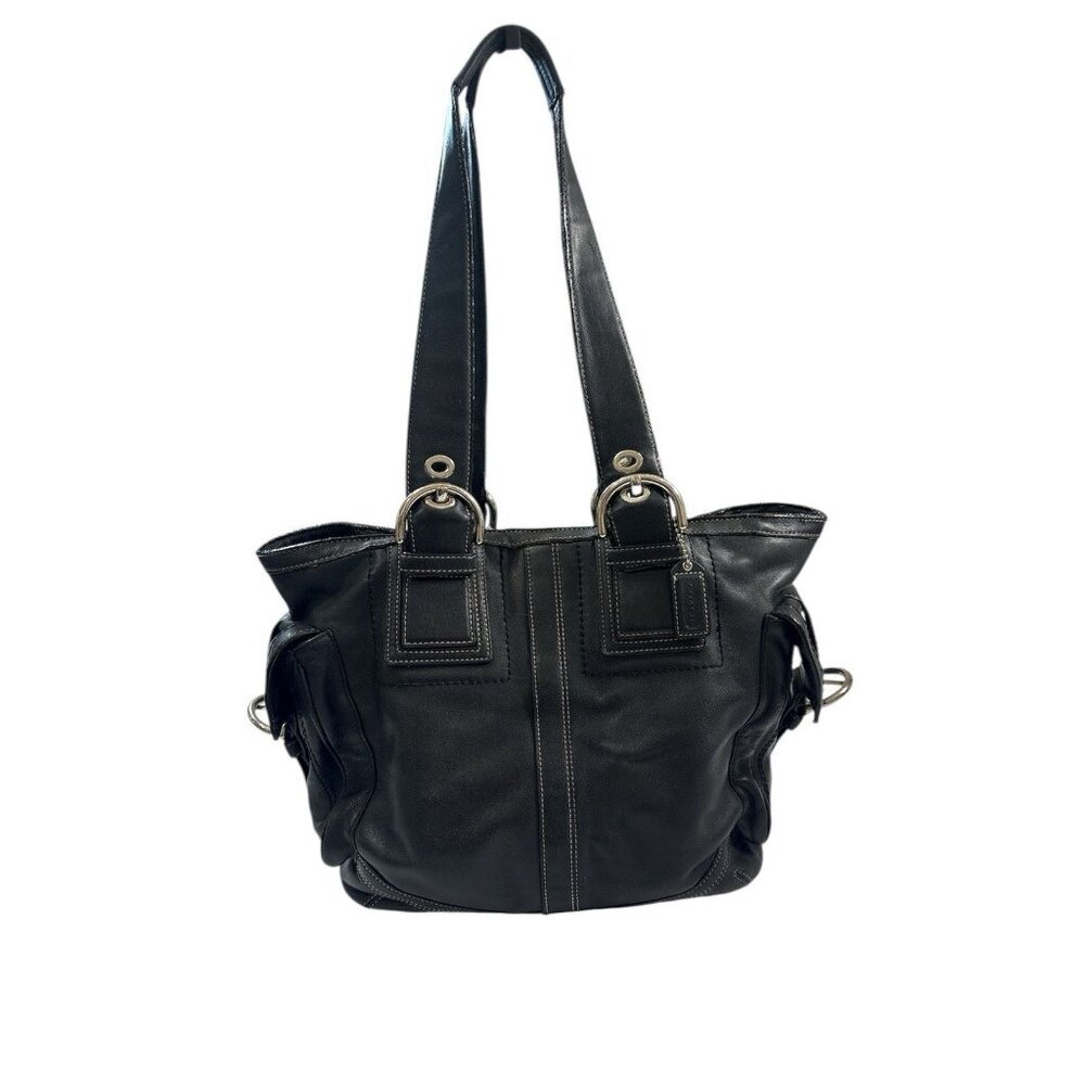 Coach SoHo Large Shoulder Tote 10037 Black Leather with Accent Stitching - Picture 3 of 16